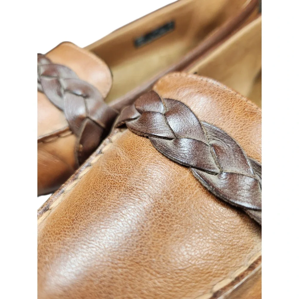 Vintage Clarks Brown Leather Braided Loafers Heritage Grandmacore Cottagecore 8